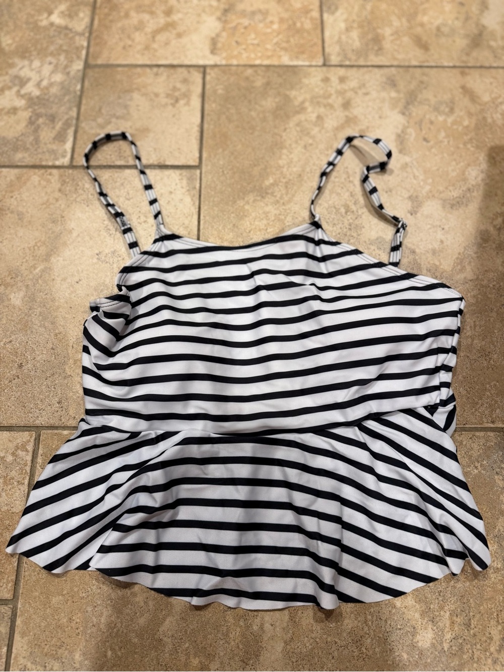 Striped Peplum Cami Tankini - Black & White